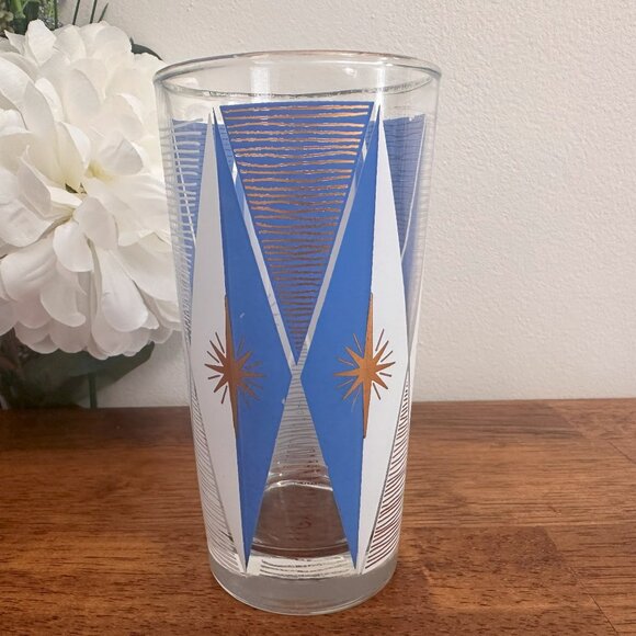 Vintage Libbey Atomic Burst Highball Glasses with Gold Striped Pitcher – Midcent - Picture 8 of 8